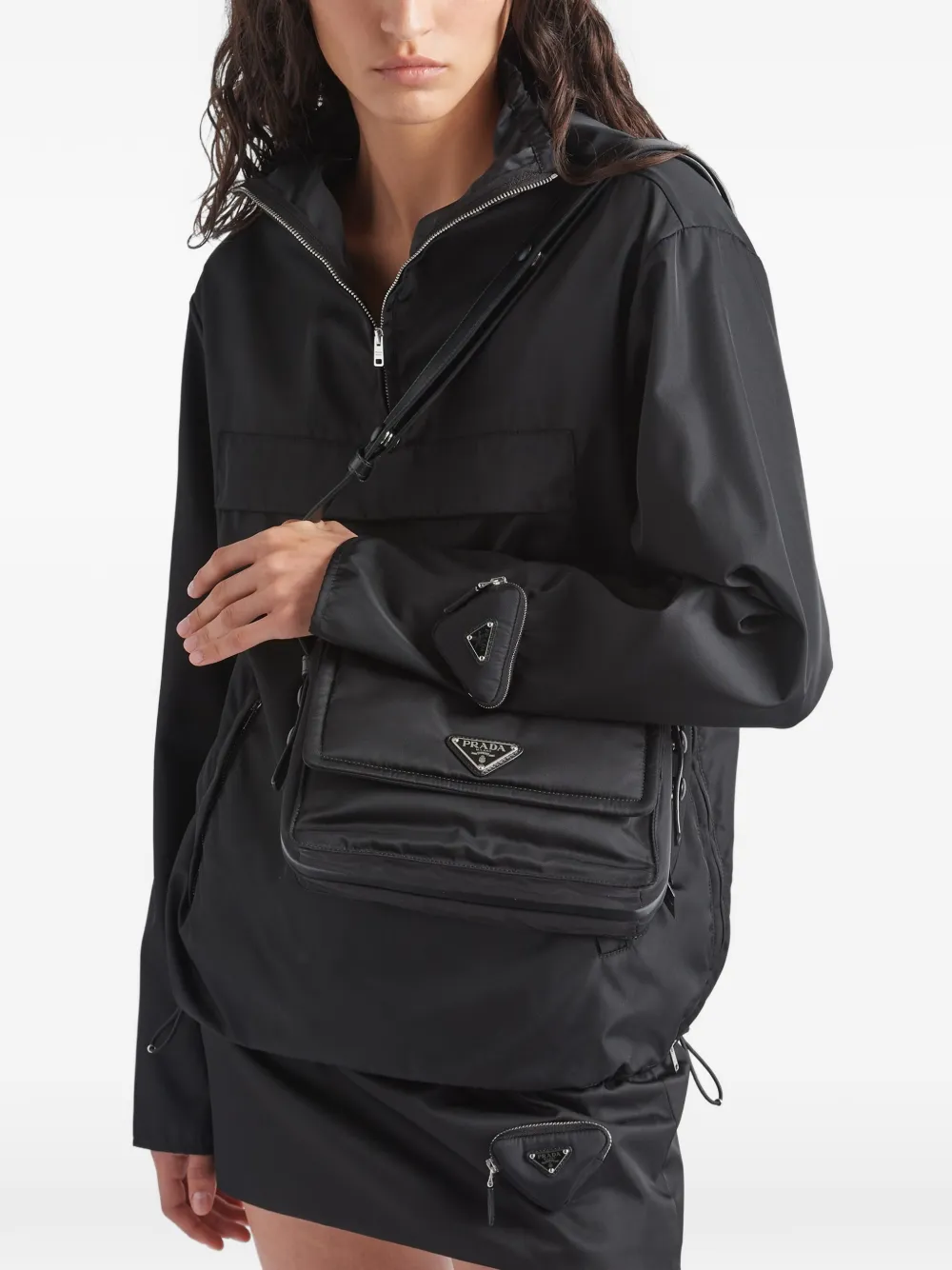  Prada Kleine Traveller Schultertasche   Schwarz 