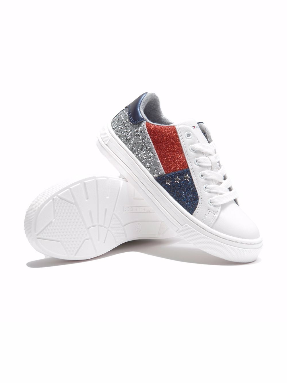 Shop Tommy Hilfiger Junior Low-top Glitter Sneakers In White