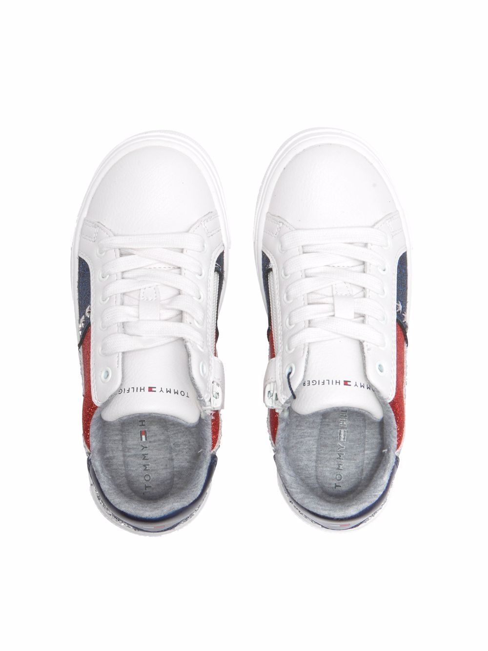 Shop Tommy Hilfiger Junior Low-top Glitter Sneakers In White