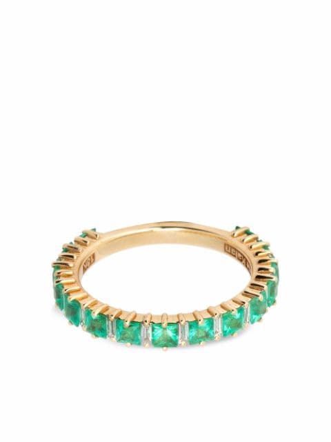 Suzanne Kalan 18kt yellow gold emerald and diamond band ring