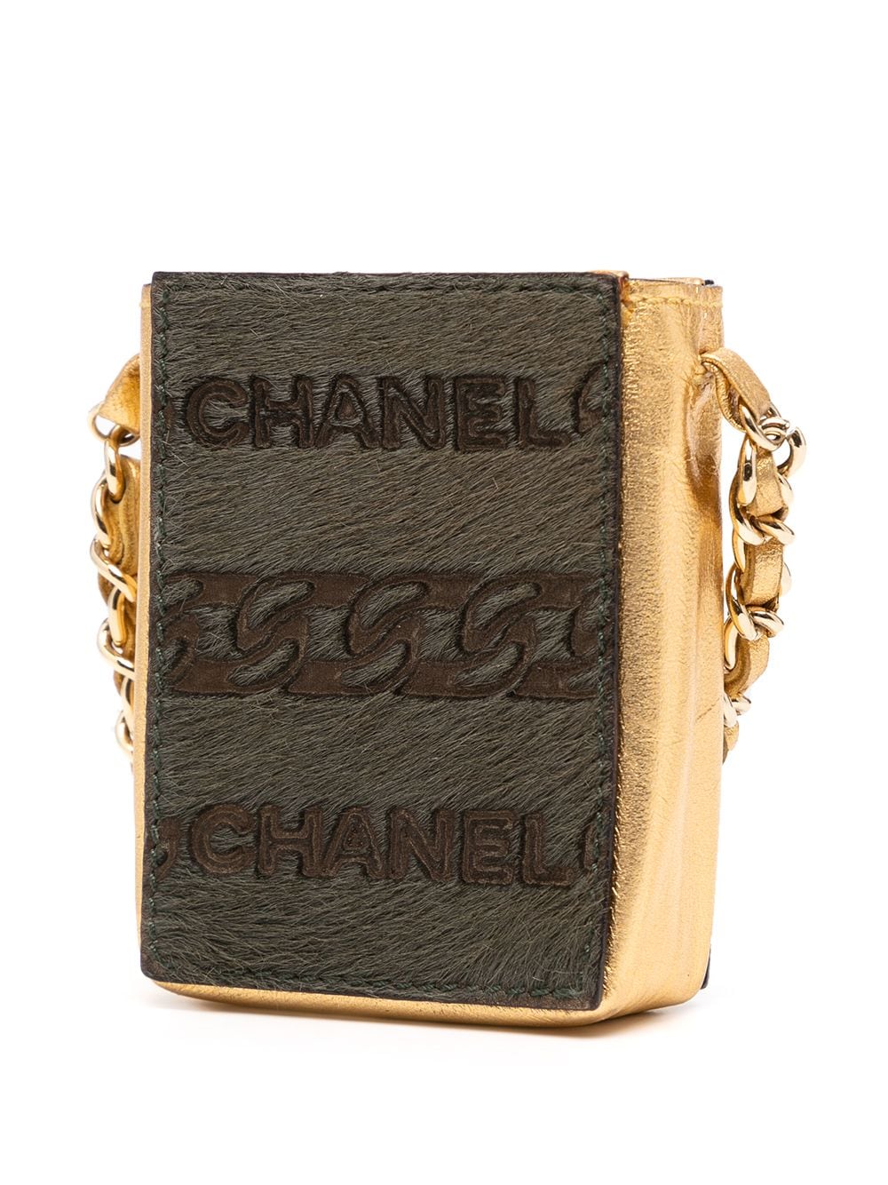 Pre-owned Chanel 2001 Chain-link Pattern Crossbody Pouch In Gold