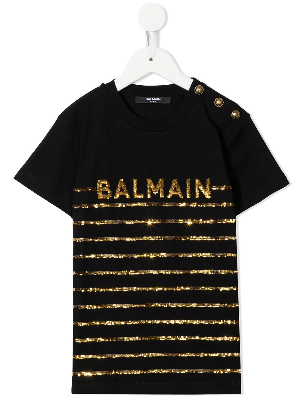 

Balmain Kids playera con rayas de lentejuelas - Negro