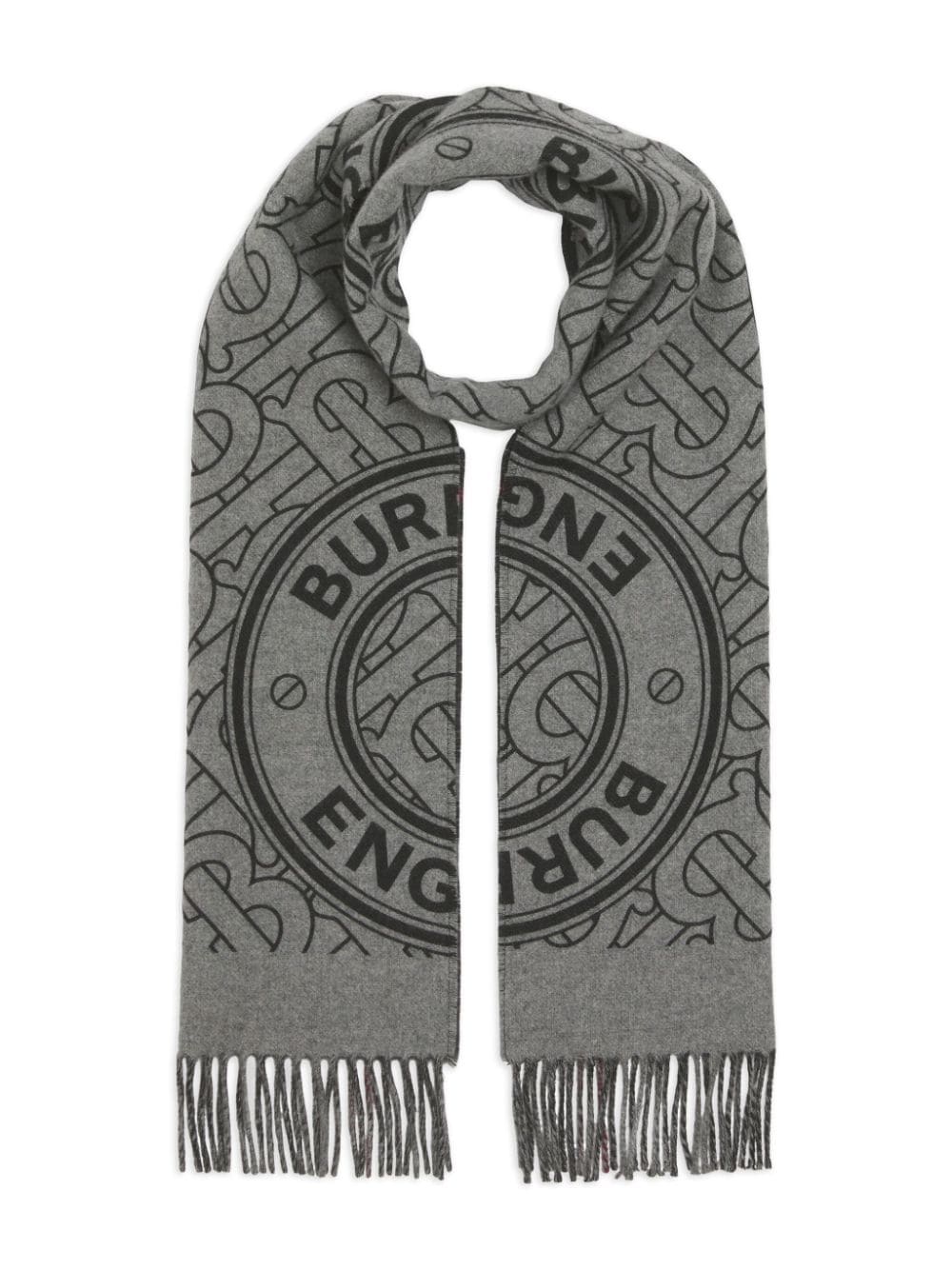 Burberry Cashmere Check and TB Monogram Scarf - Grey - One Size