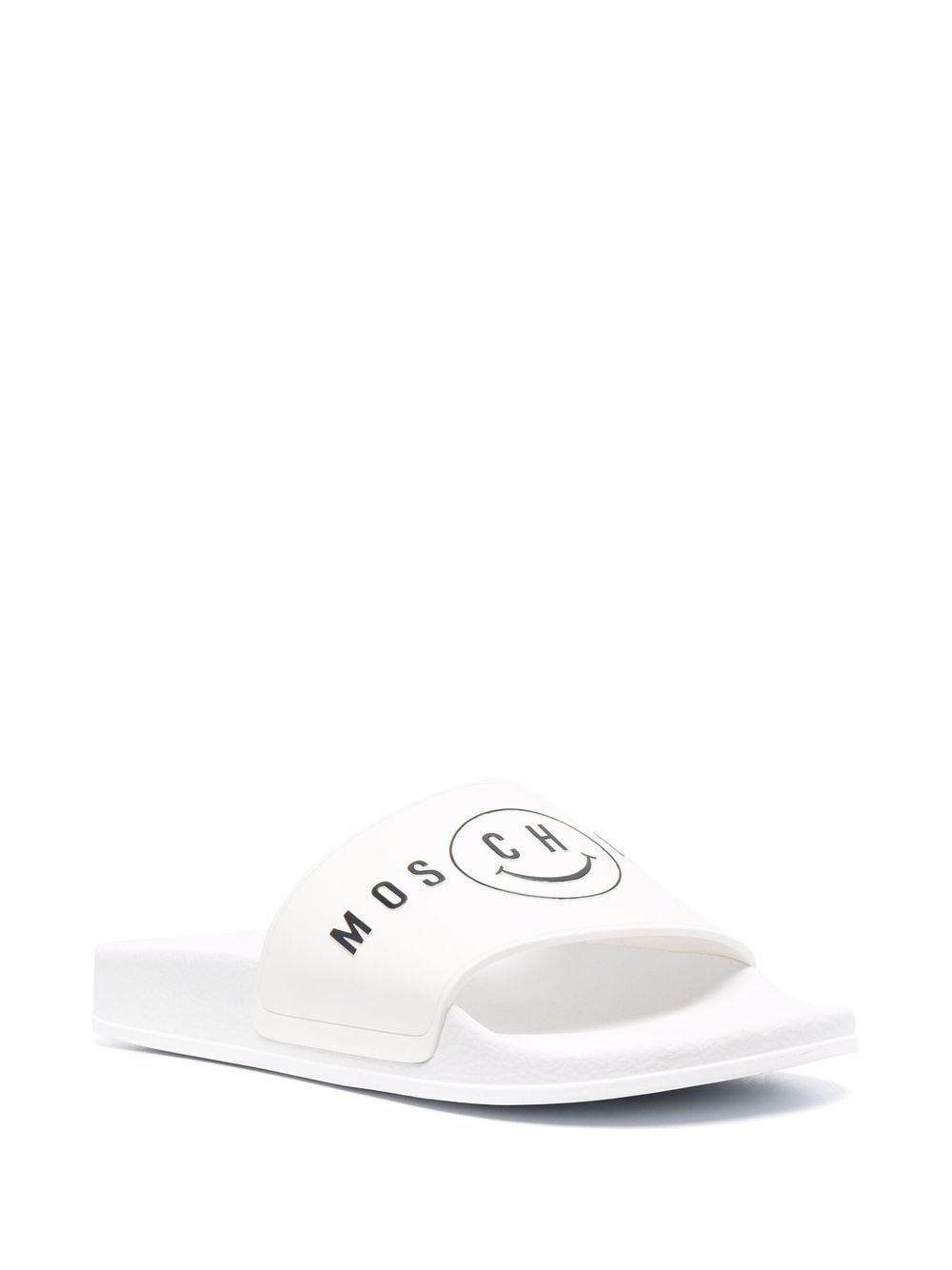 Shop Moschino Logo Smiley Face Slides In White
