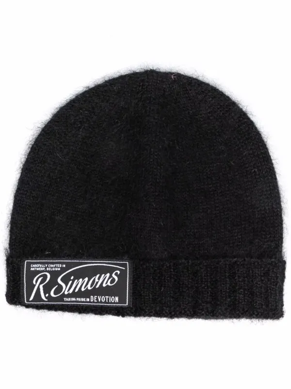 Raf Simons logo-patch Knitted Beanie 