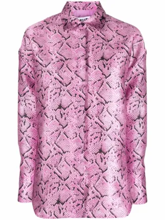 Shop MSGM snakeskin-print buttoned-up 
