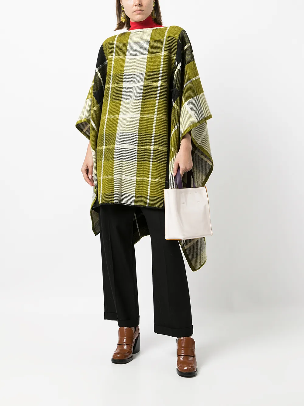 colville Poncho met patroon - OLIVE / BEIGE