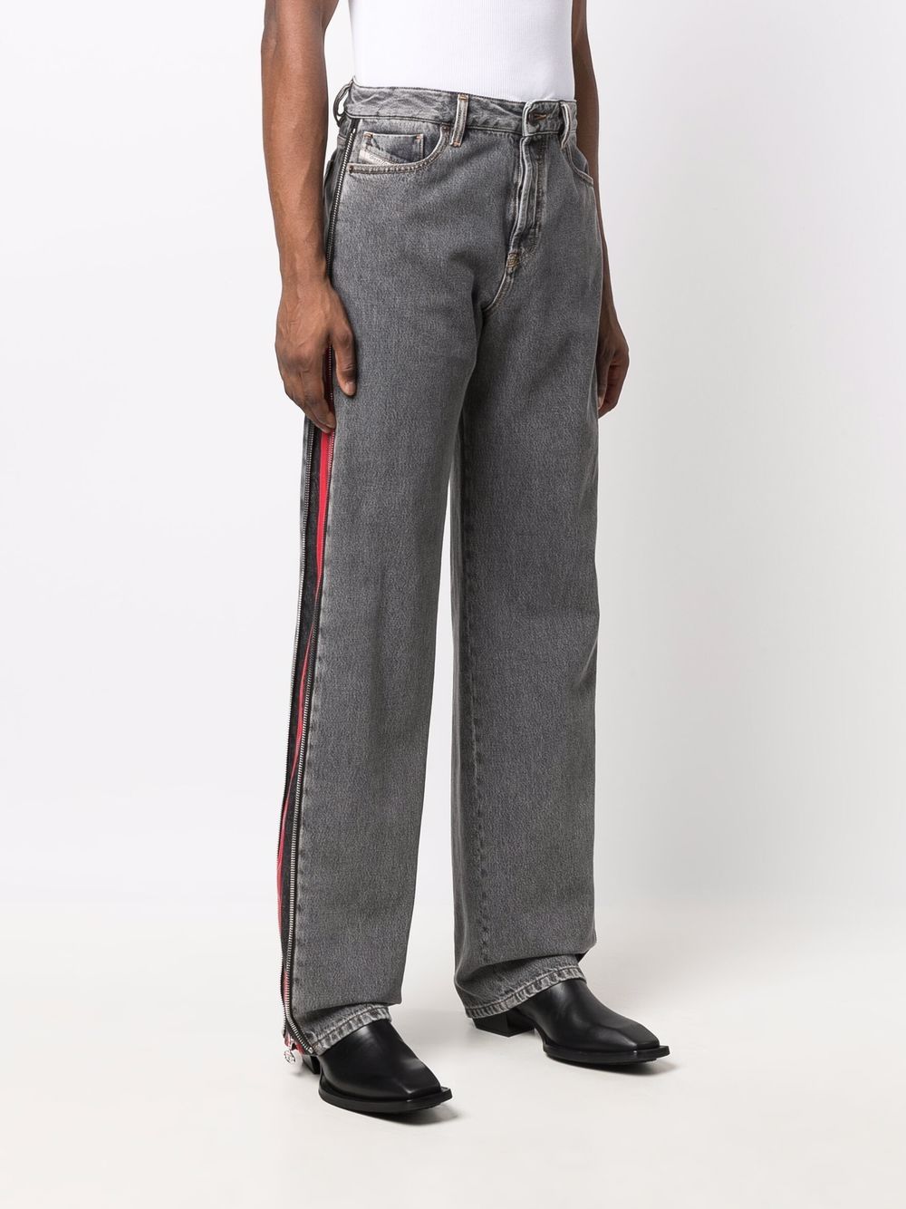 Shop Diesel Side-stripe Wide-leg Jeans In Grey