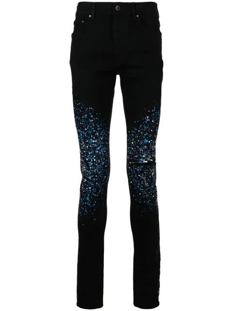 black amiri paint splatter jeans