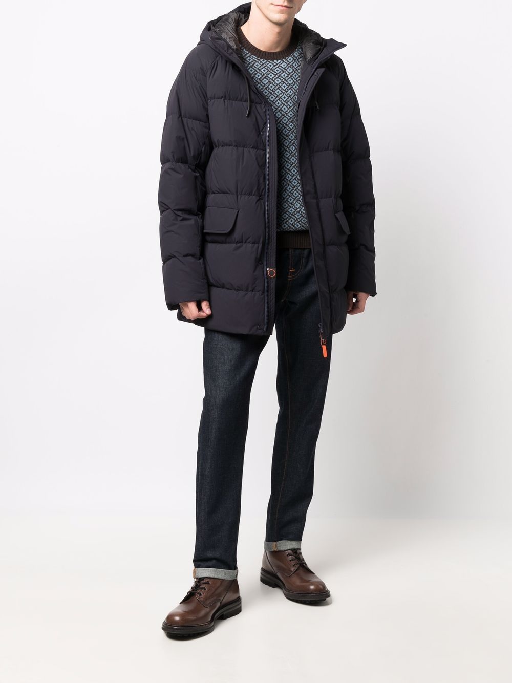 Shop Aspesi Hooded Zip-up Padded Coat In Blue