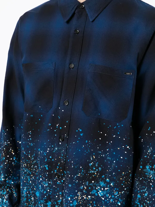 Chemise Amiri En Flanelle De Coton Bleu Cristal - Imprimé Peintre, Taille L, Neuve Avec Étiquettes (Valeur 850€+)