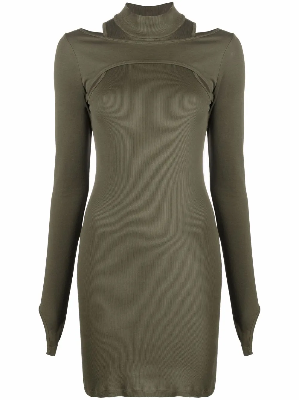 Helmut Lang платье в рубчик с высоким воротником