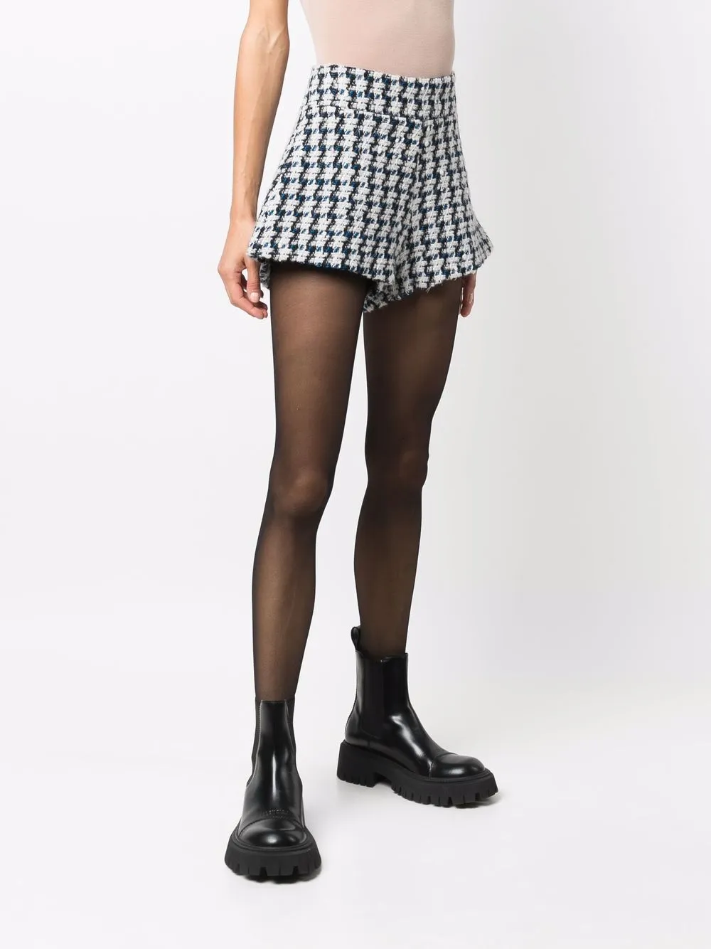 Amen Blue Tweed High-rise Shorts