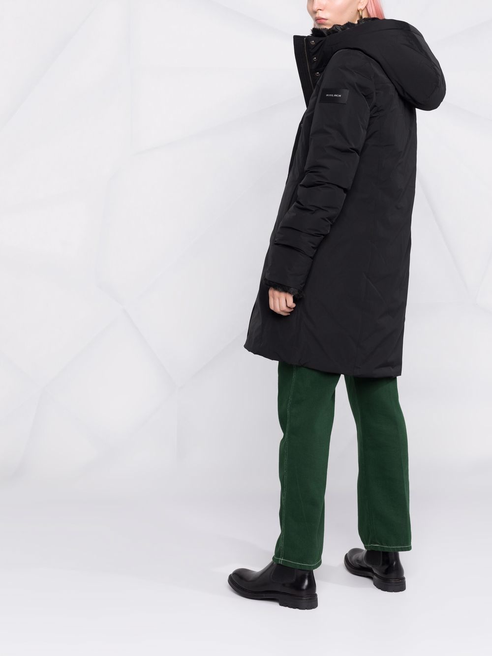 Shop Woolrich Faux Fur-trimmed Hooded Padded Coat In Black