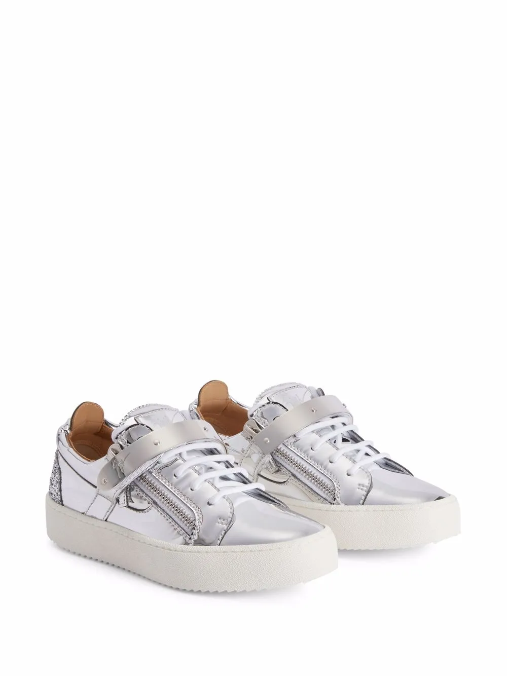 Giuseppe Zanotti Coby Touch-strap Leather Sneakers In Silver