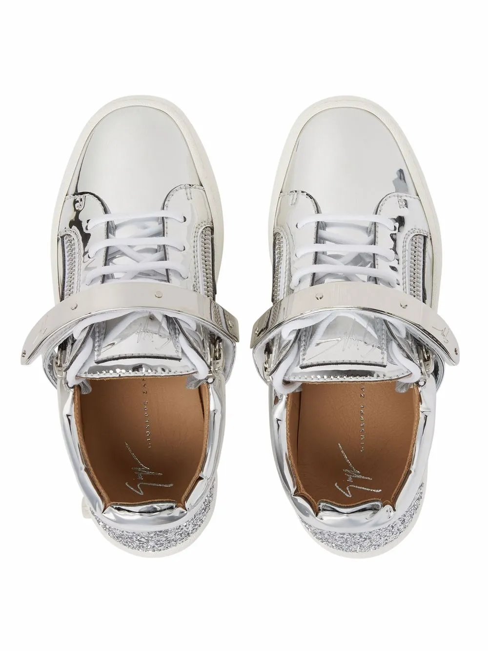 Giuseppe Zanotti Coby Touch-strap Leather Sneakers In Silver
