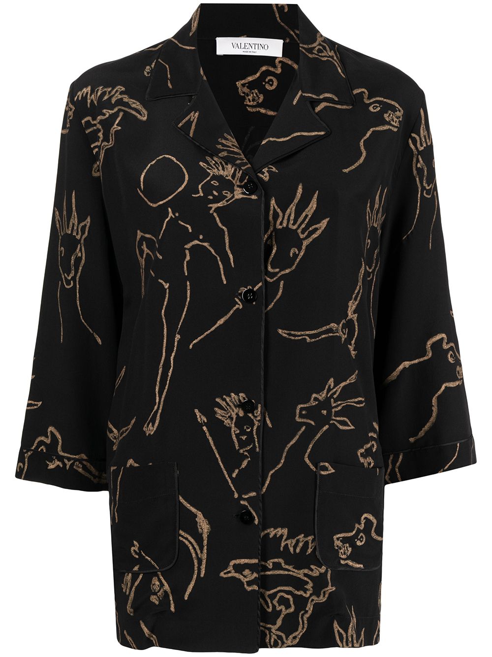 Pre-owned Valentino 2012 Hunting Print Cropped-sleeved Shirt In Black