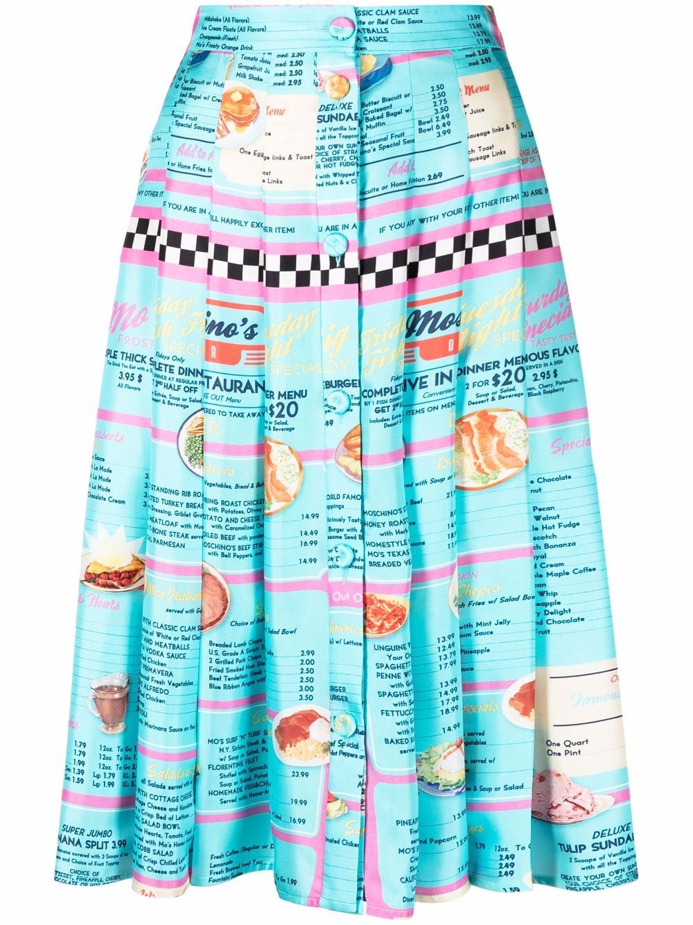 

Moschino Drive In menu-print silk skirt - Blue