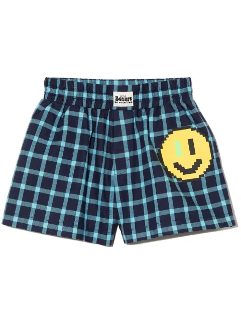 Natasha Zinko Kids bóxeres con estampado Pixel Smiley a cuadros