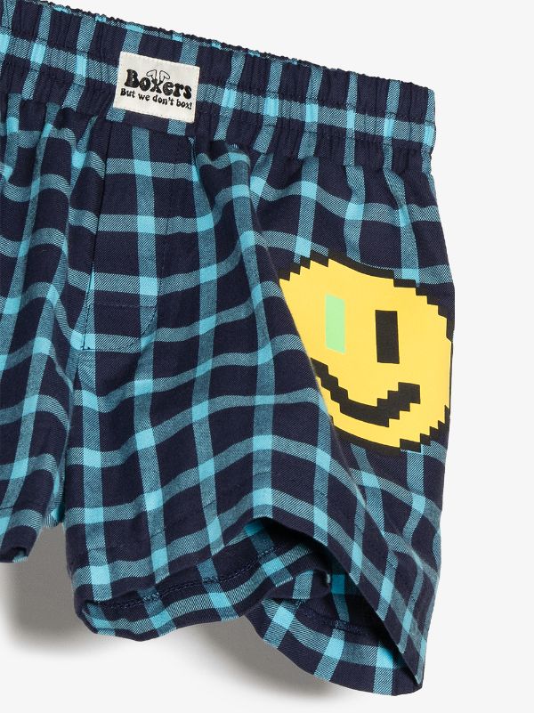 Natasha Zinko Kids Pixel Smiley-print Checked Boxer Shorts - Farfetch