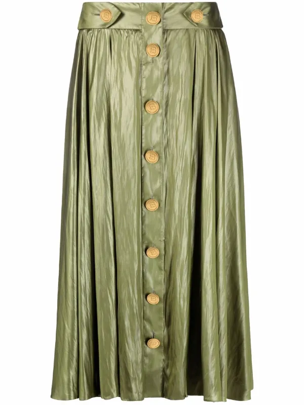green button midi skirt