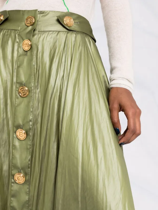 green button midi skirt