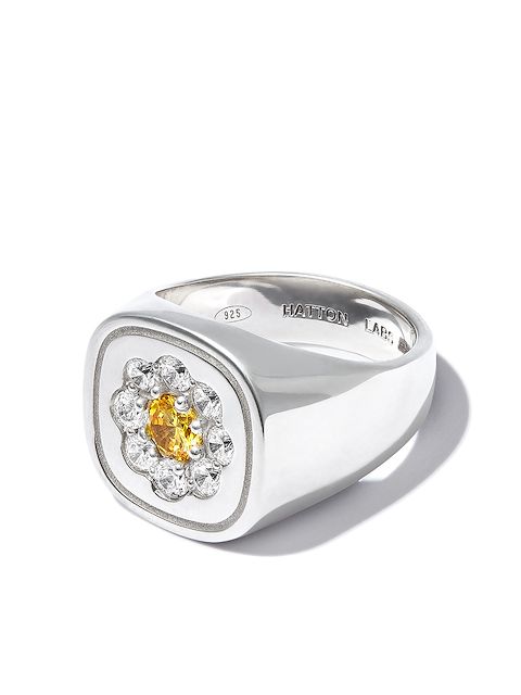Hatton Labs floral crystal-embellished signet ring