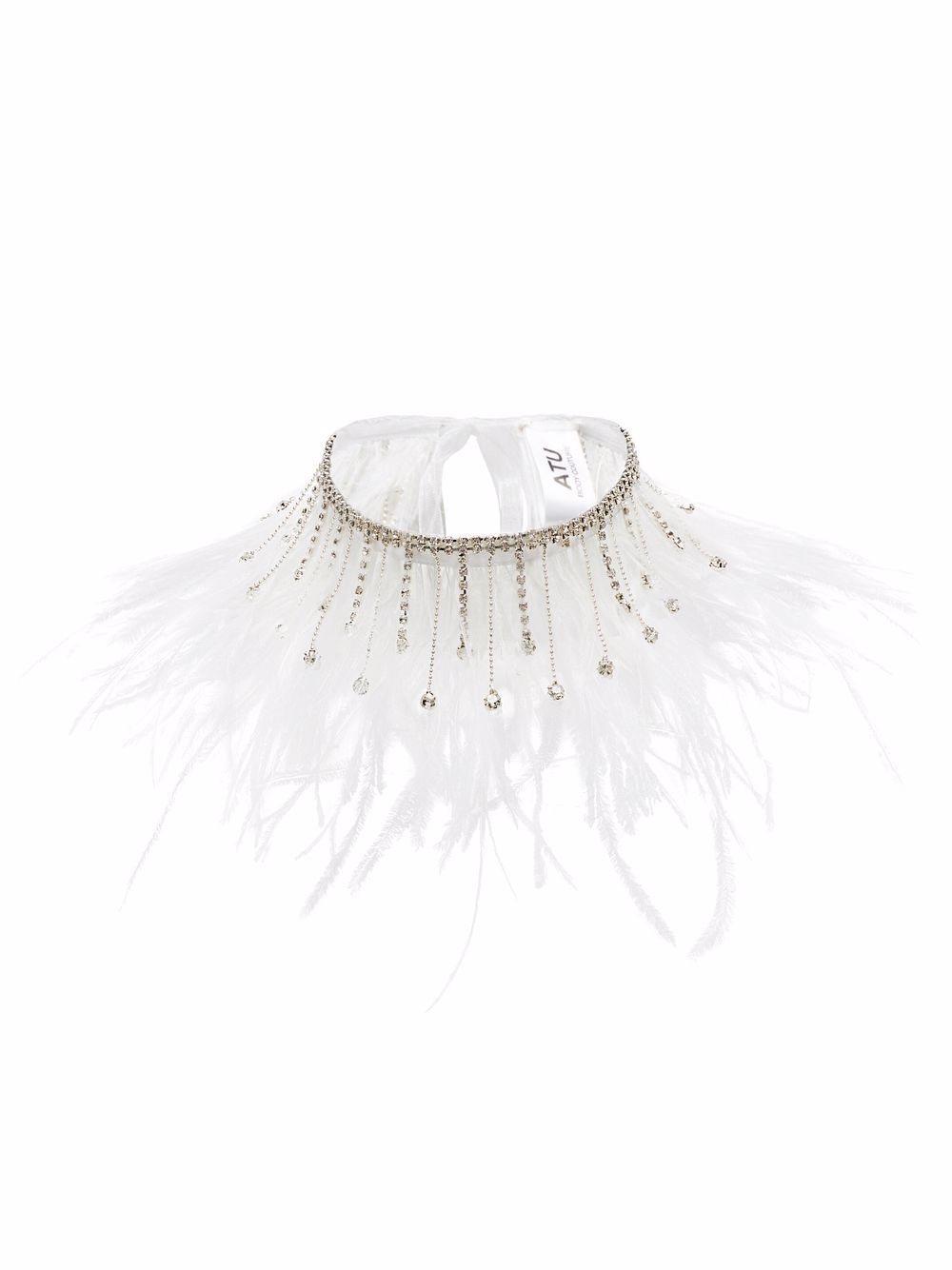 atu body couture collier orné de plumes et cristaux - blanc