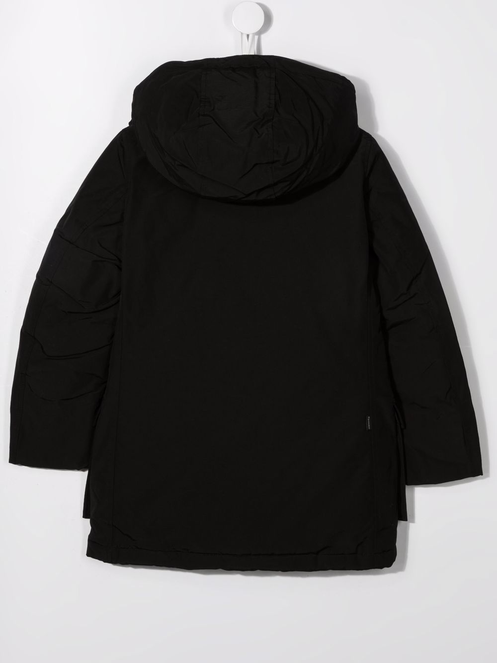 Shop Woolrich Buttoned Hooded Coat In Black