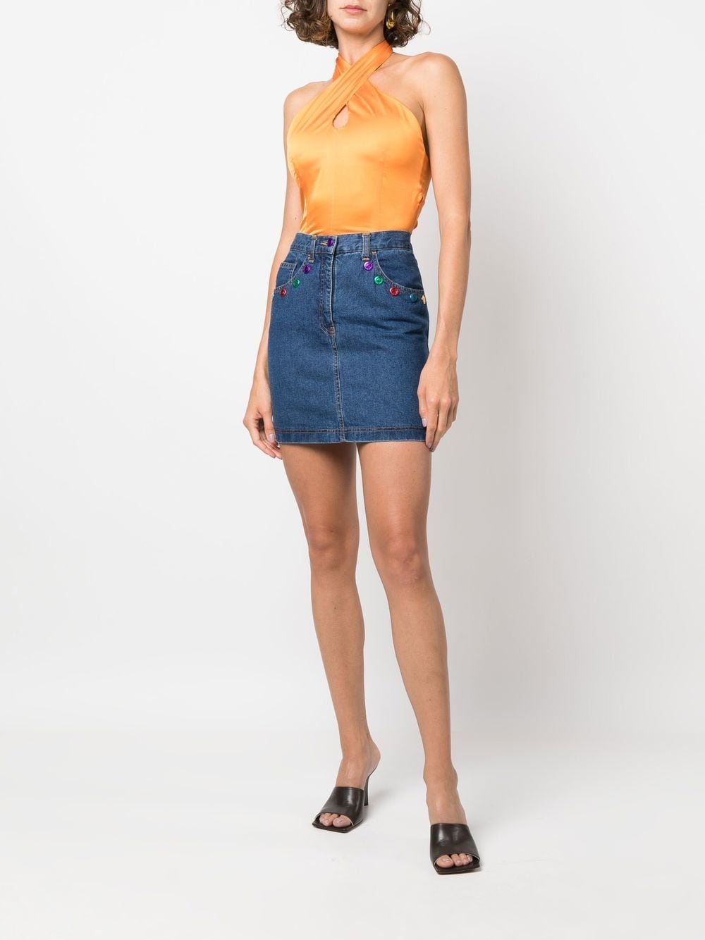 Image 2 of Moschino Pre-Owned 1990s button detailing denim skirt