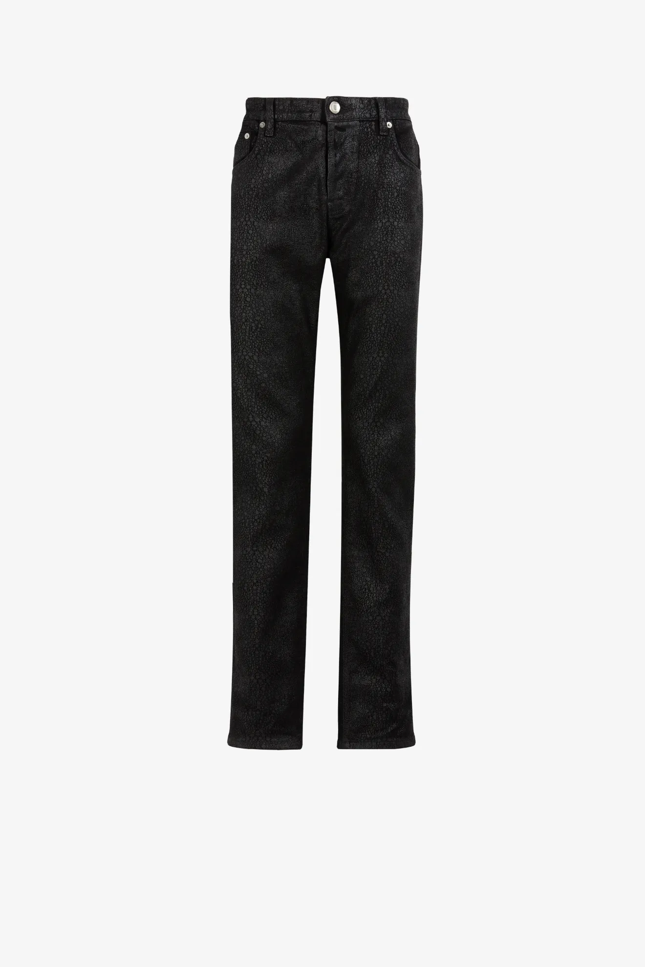 Slogan-Print Coated Straight-Leg Jeans 