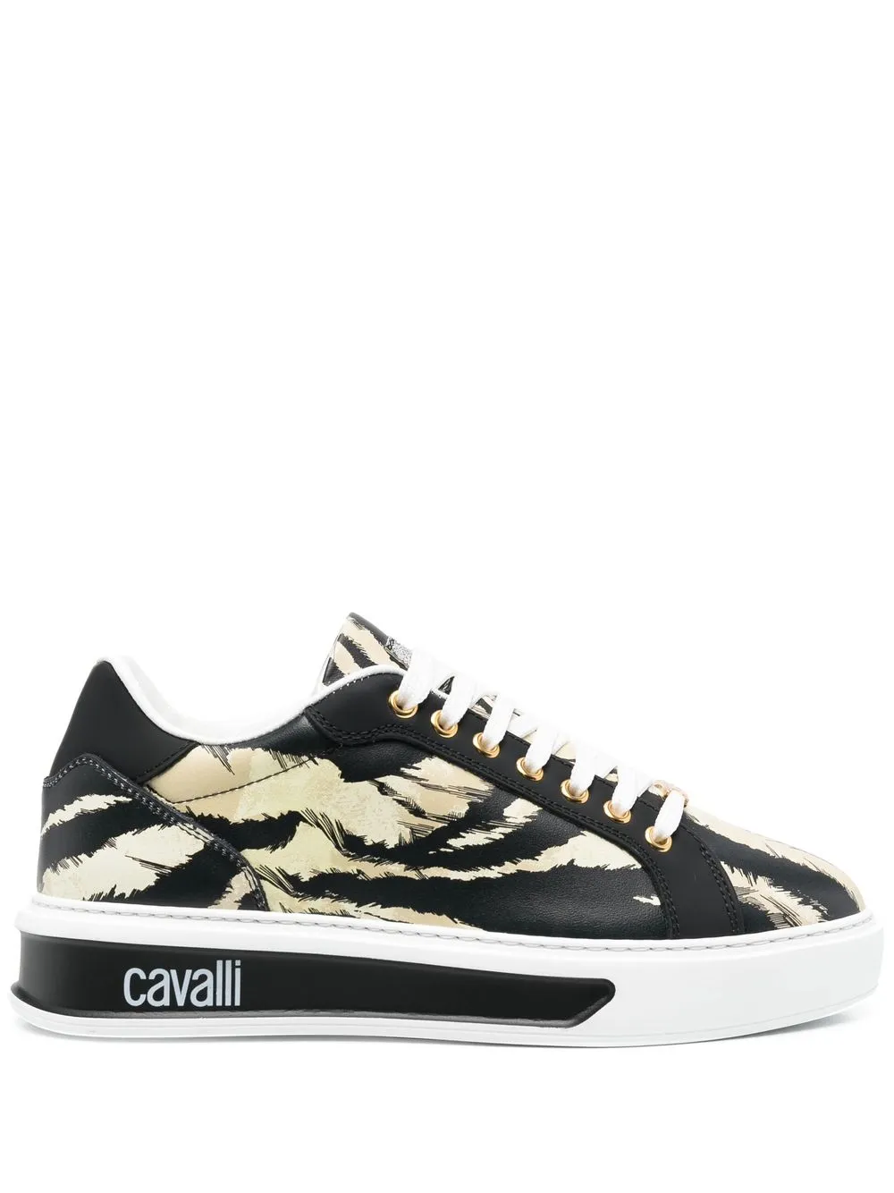 

Roberto Cavalli tenis bajos con animal print - Negro