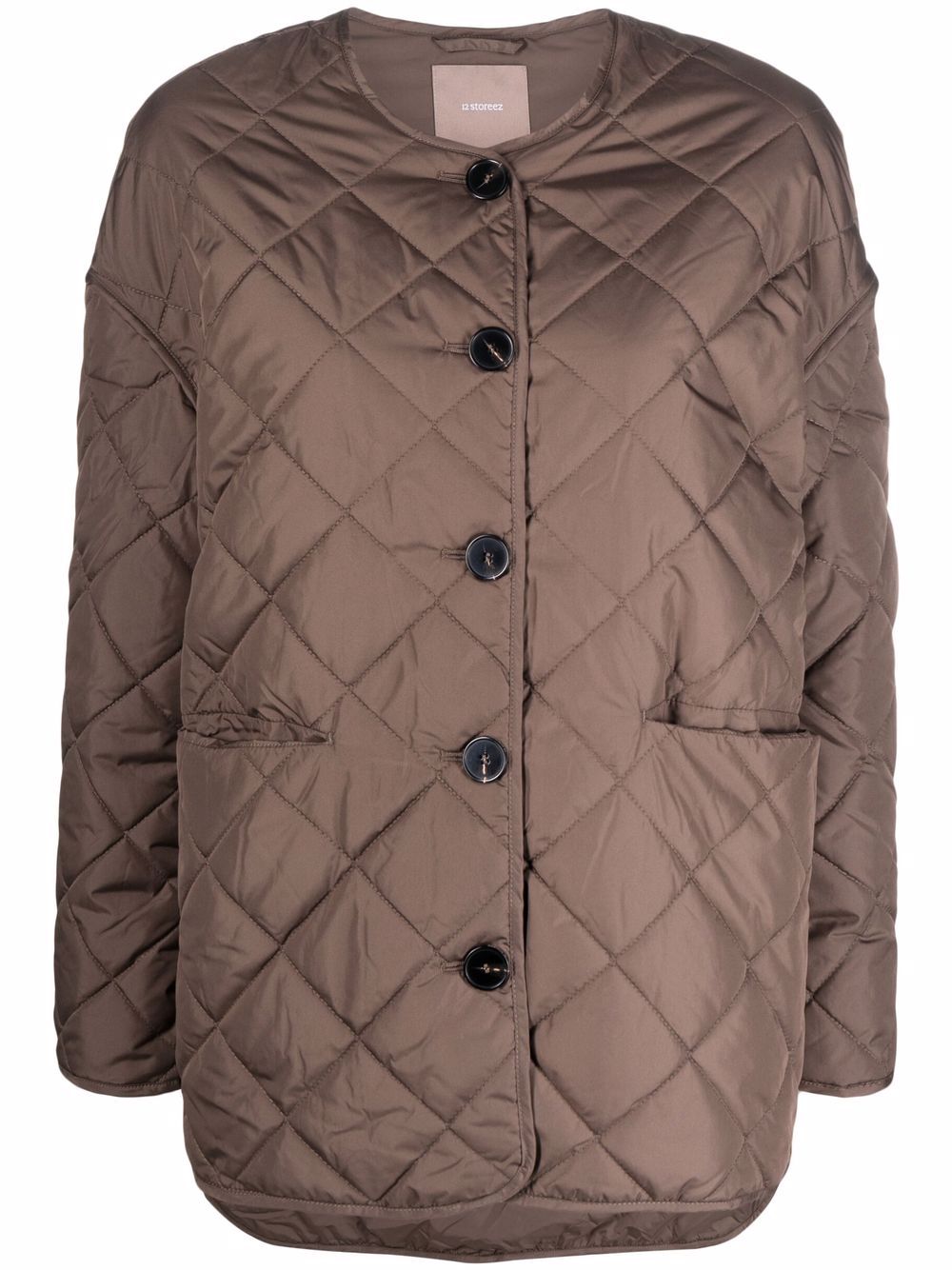 

12 STOREEZ collarless quilted jacket - Brown