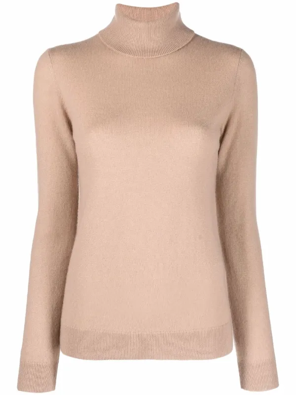 camel cashmere roll neck jumper