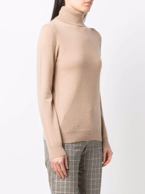 camel cashmere roll neck jumper