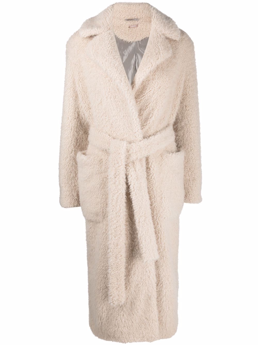 

12 STOREEZ tied-waist shearling-trim coat - Neutrals