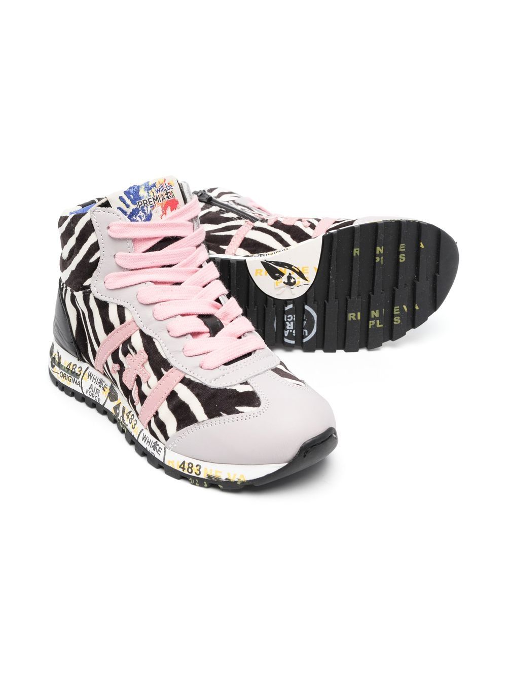 Premiata Kids zebra-print high-top sneakers - Grey