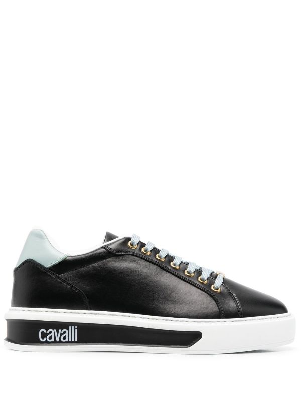 roberto cavalli logo leather sneakers