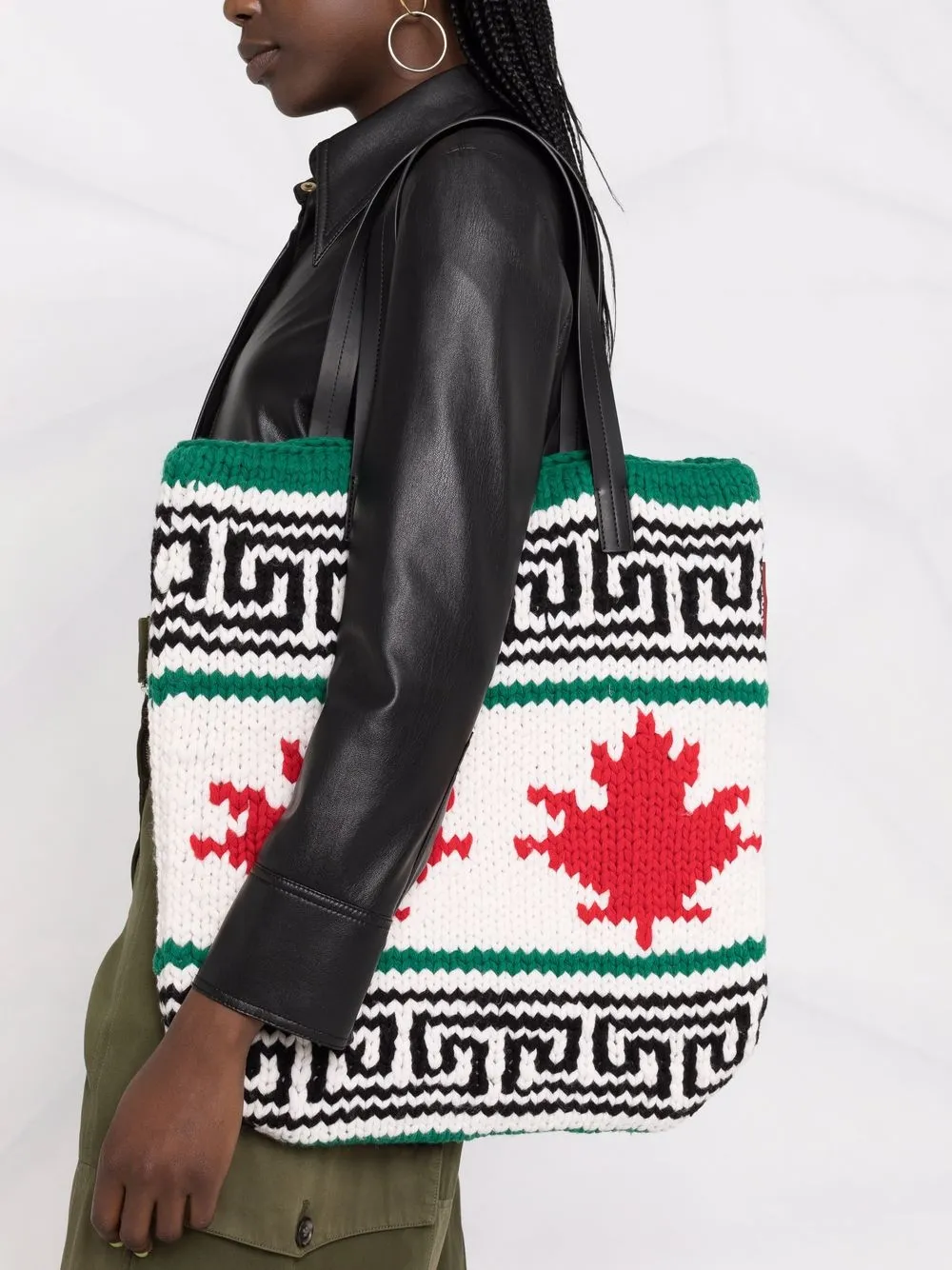 Dsquared2 Logo-print Intarsia-knit Shoulder Bag In White