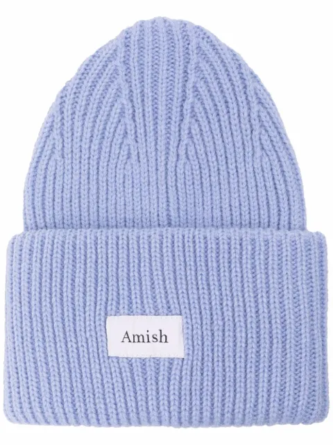 AMISH ribbed-knit logo-patch beanie 
