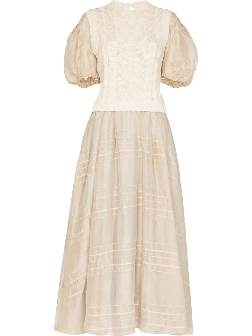 

Rosie Assoulin layered cable-knit puff-sleeve maxi dress - Neutrals