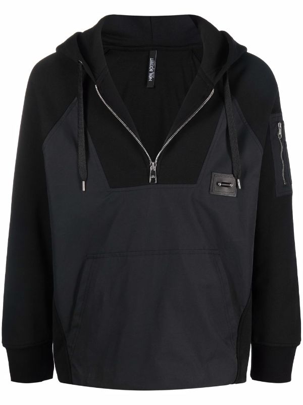 zip up panel drawstring hoodie