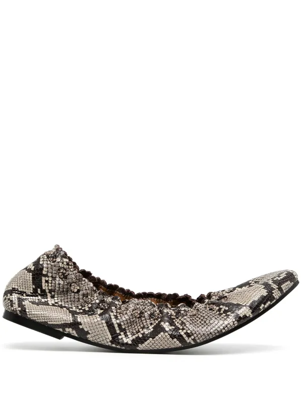 snakeskin print pumps