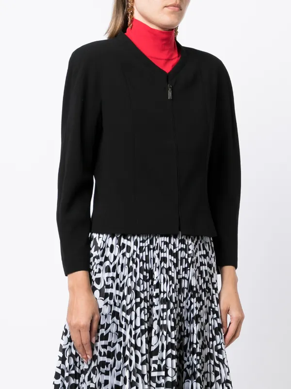 CHANEL Pre-Owned Cropped zip-up Jacket | Black | FARFETCH SK