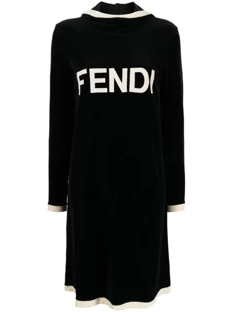 Fendi Pre-Owned 1990s logo-patch hooded dress