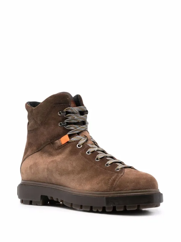 Shop Santoni lace-up suede ankle boots 
