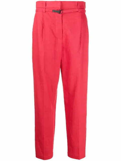 Brunello Cucinelli pantalon court à taille haute froncée