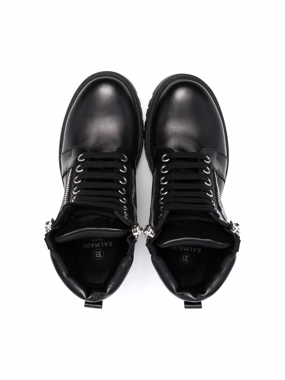 Shop Balmain Lace-up Leather Ankle Boots In Black