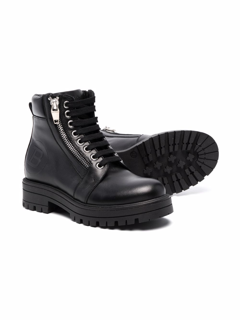 Shop Balmain Lace-up Leather Ankle Boots In Black