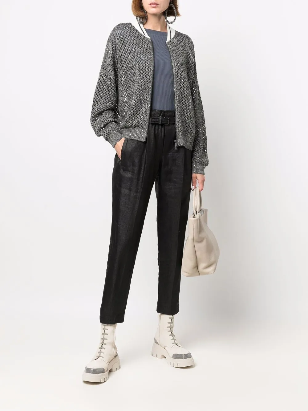 фото Brunello cucinelli укороченные брюки с поясом